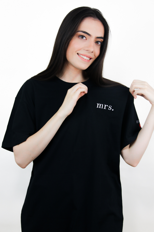 Mr. & Mrs. Embroidered T-Shirt with Custom Date & Heart Design