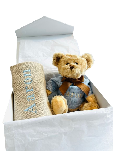 Welcome Gift Set: Cotton Blanket, Eco-Friendly Teddy Bear & Magnetic Gift Box